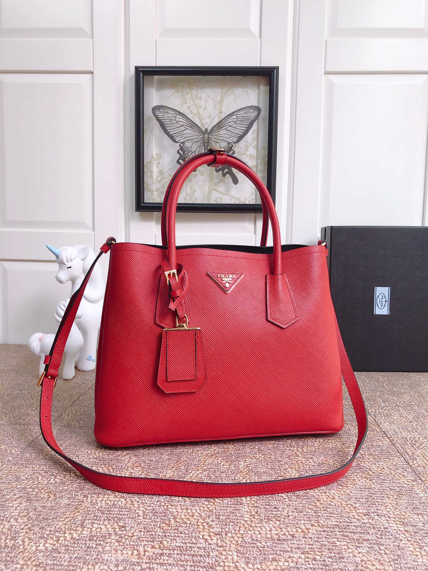 Prada Double Saffiano Leather Bag Shoulder Bag Red 1BG775